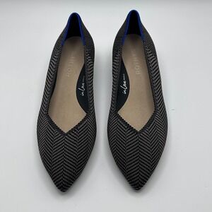 Rothys The Mary Jane Black Herringbone Pointed Toe Block Heel Shoes Womens 6